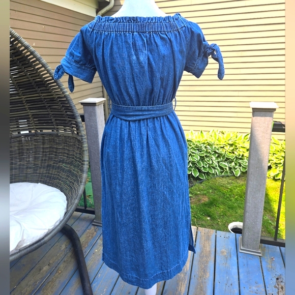 J. Crew Blue Denim Off-Shoulder Dress - Picture 5 of 9